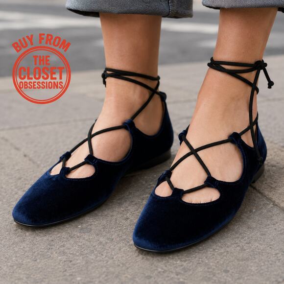 Zara Shoes - ZARA Navy Velvet Lace Up Ballet Flats NWT Balletcore Shoes Sizes 7.5 8 9